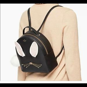 Kate Spade "Hop To It" Backpack Leather Black Mini Bag Rabbit Bunny
